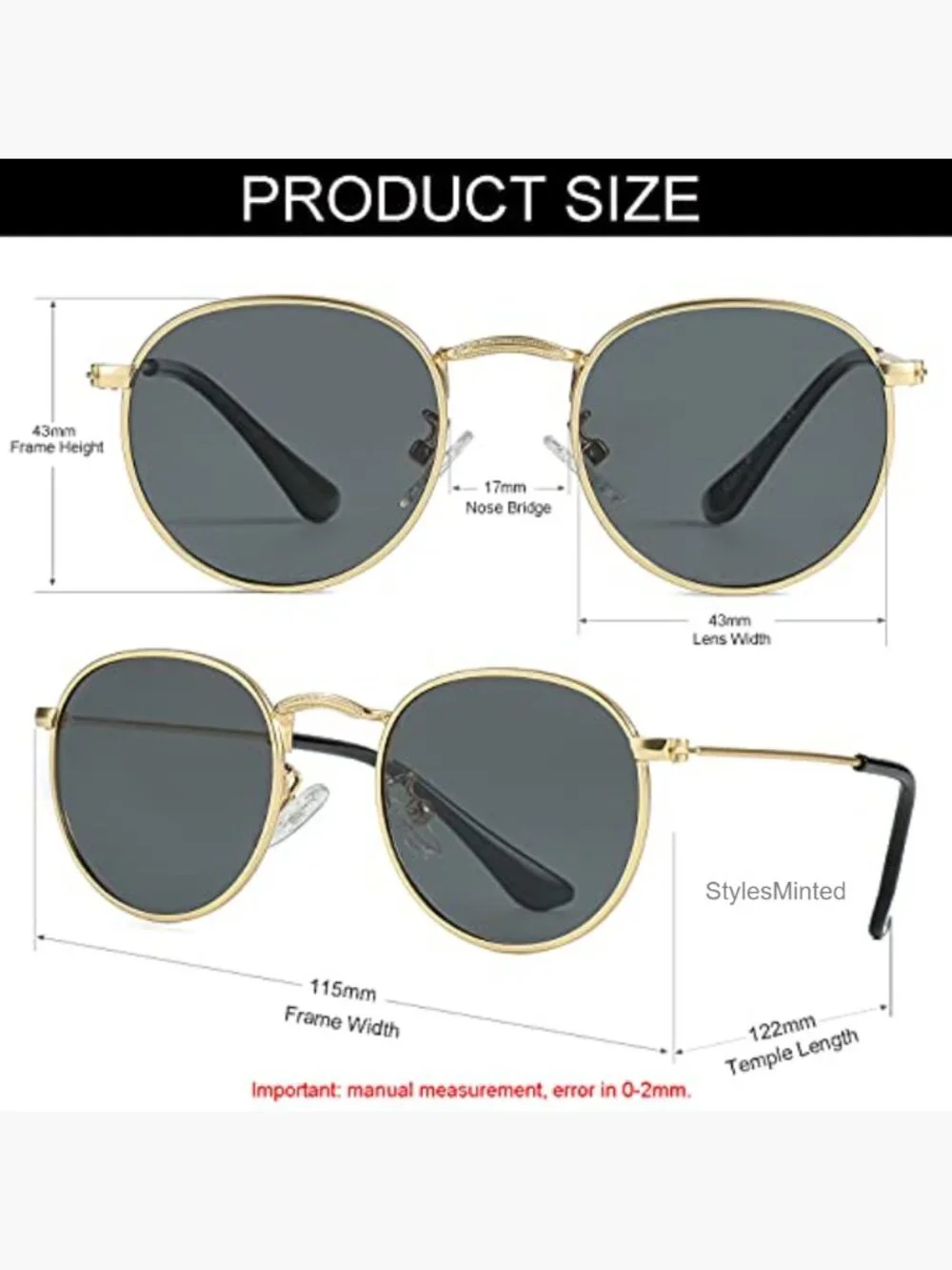 Polarized Kids Sunglasses Classic Metal Frame UV Protection Age 0-18